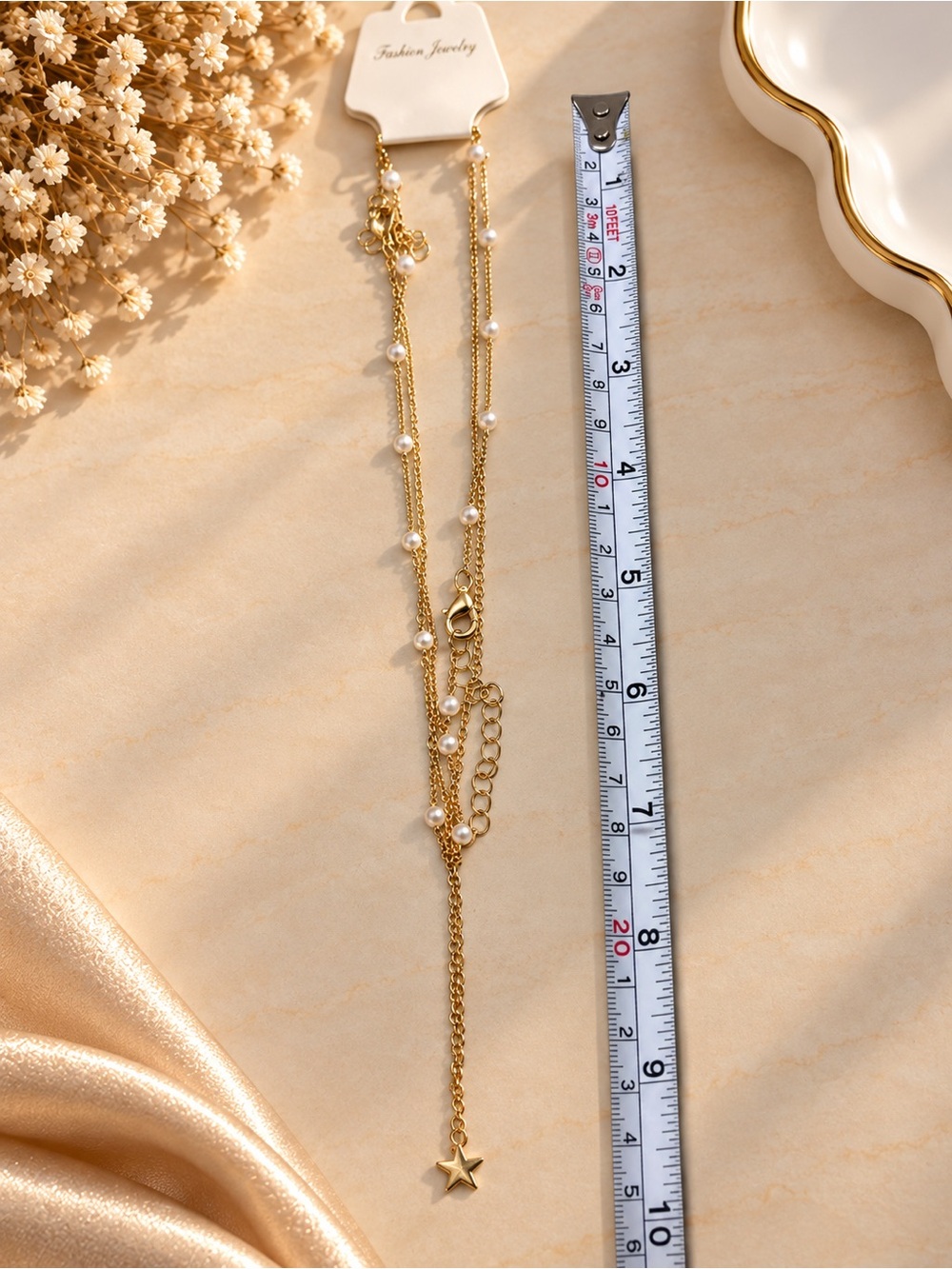 Fashion Jewelry Gold and White Layered Necklace with Star Charm